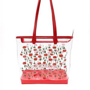 Ed Hardy Cherry Design Clear Tote - Red and White